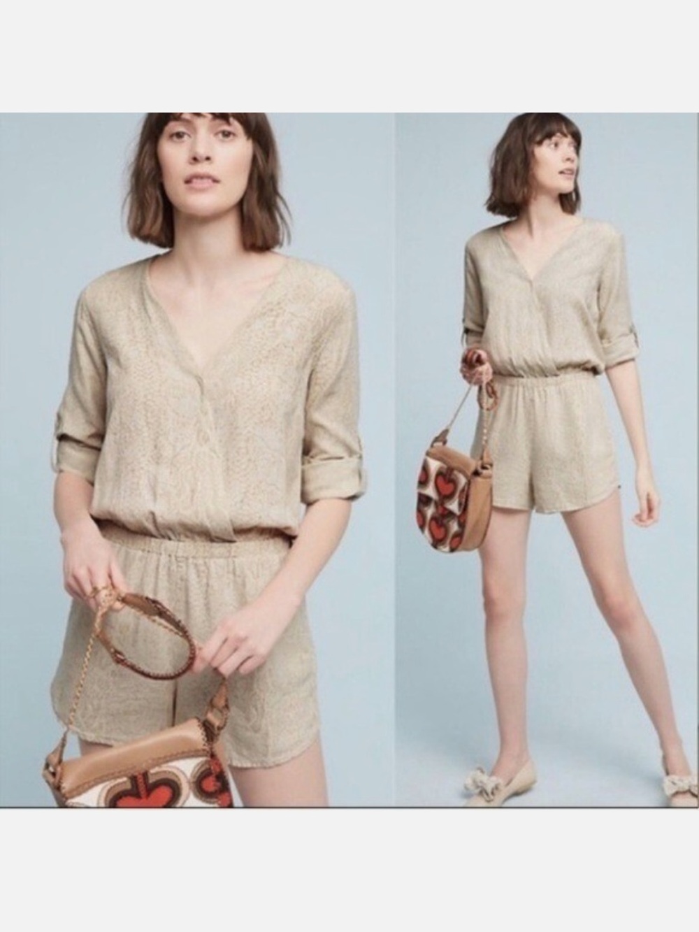cloth & stone - Beige Snake-Print Wrap Romper